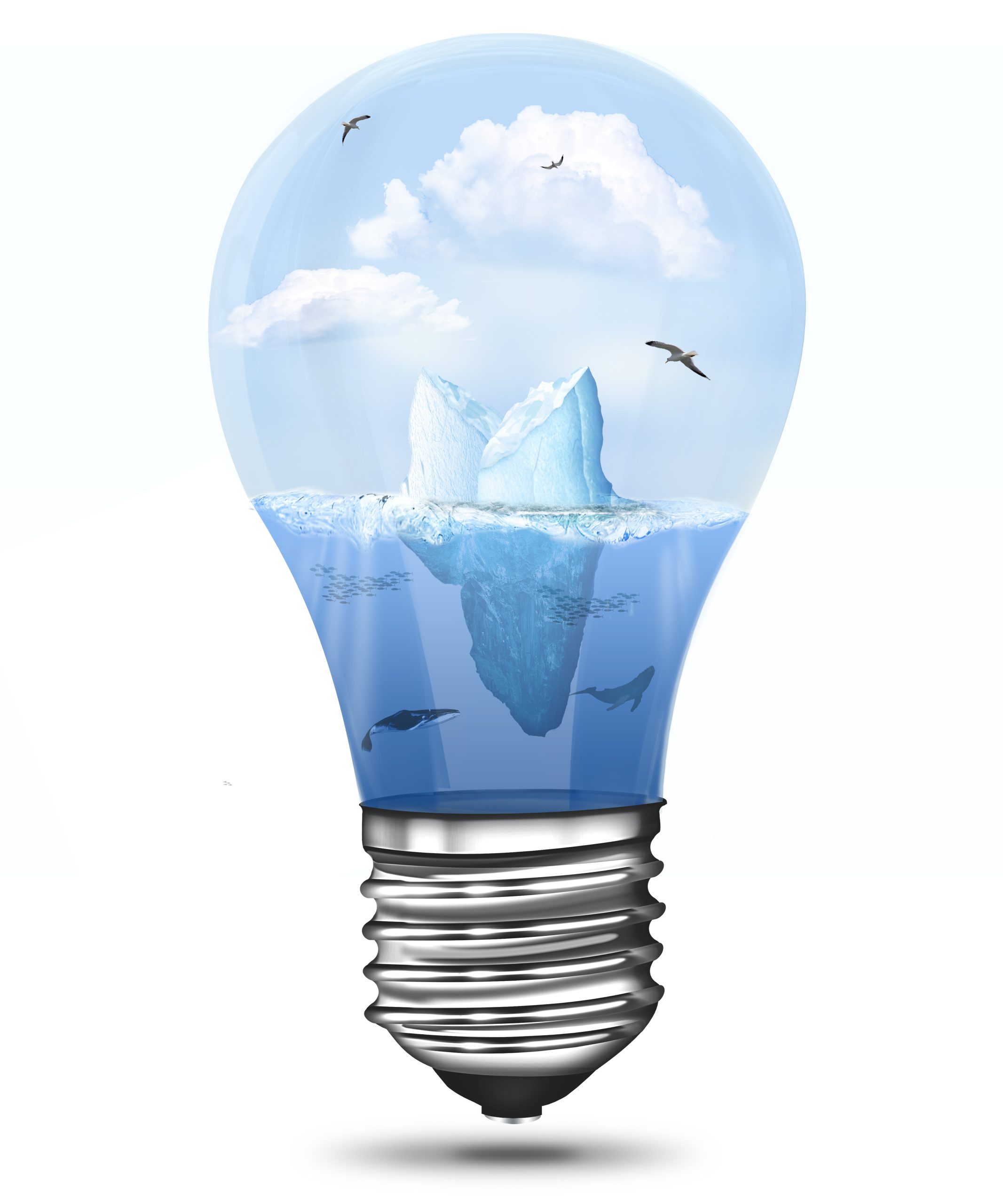 Glülampe mit Wasser und Eisberg, freigestellt